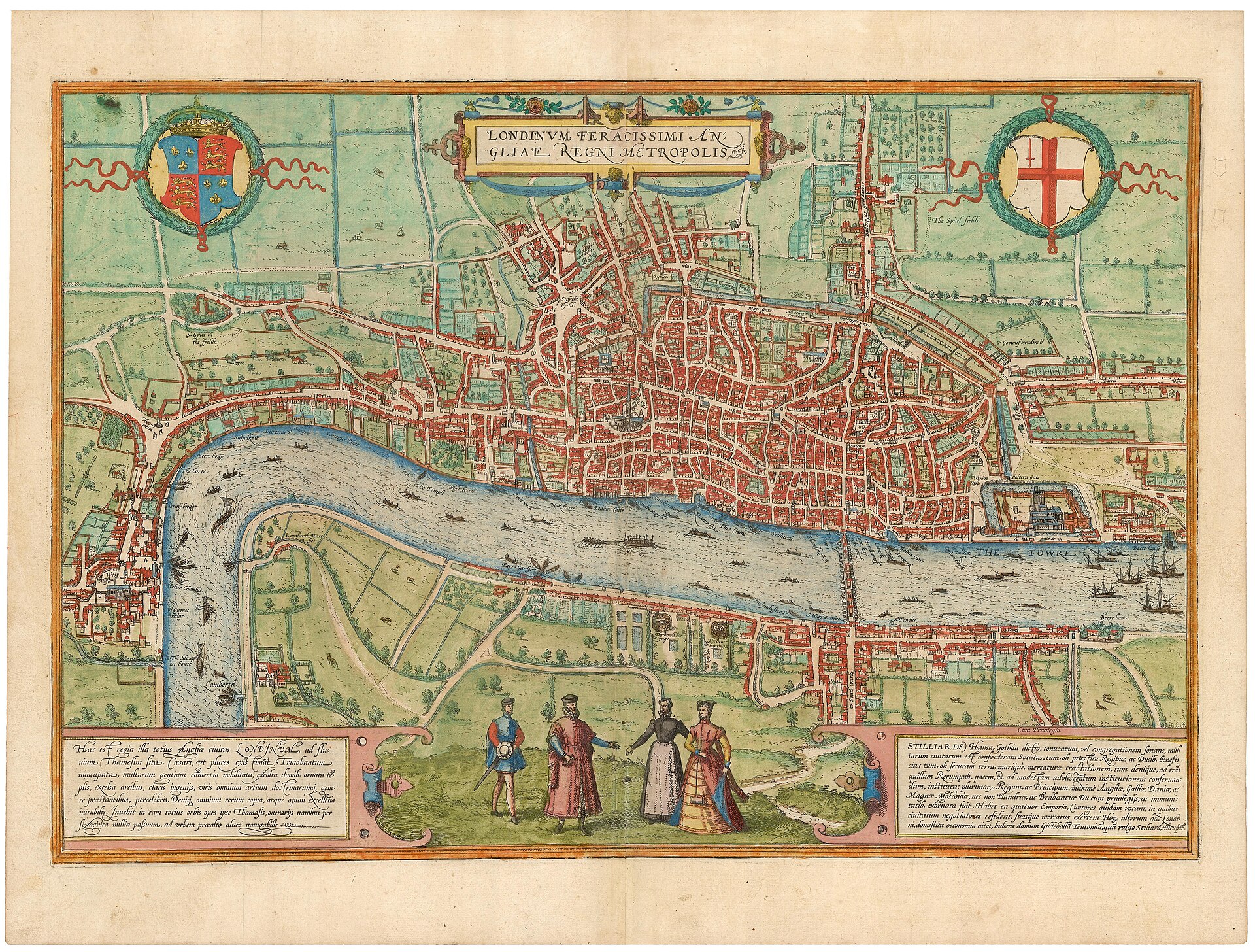 Town plan of London (Londinum feracissimi Angliae regni metropolis), from Braun & Hogenberg's Civitates Orbis Terrarum, London