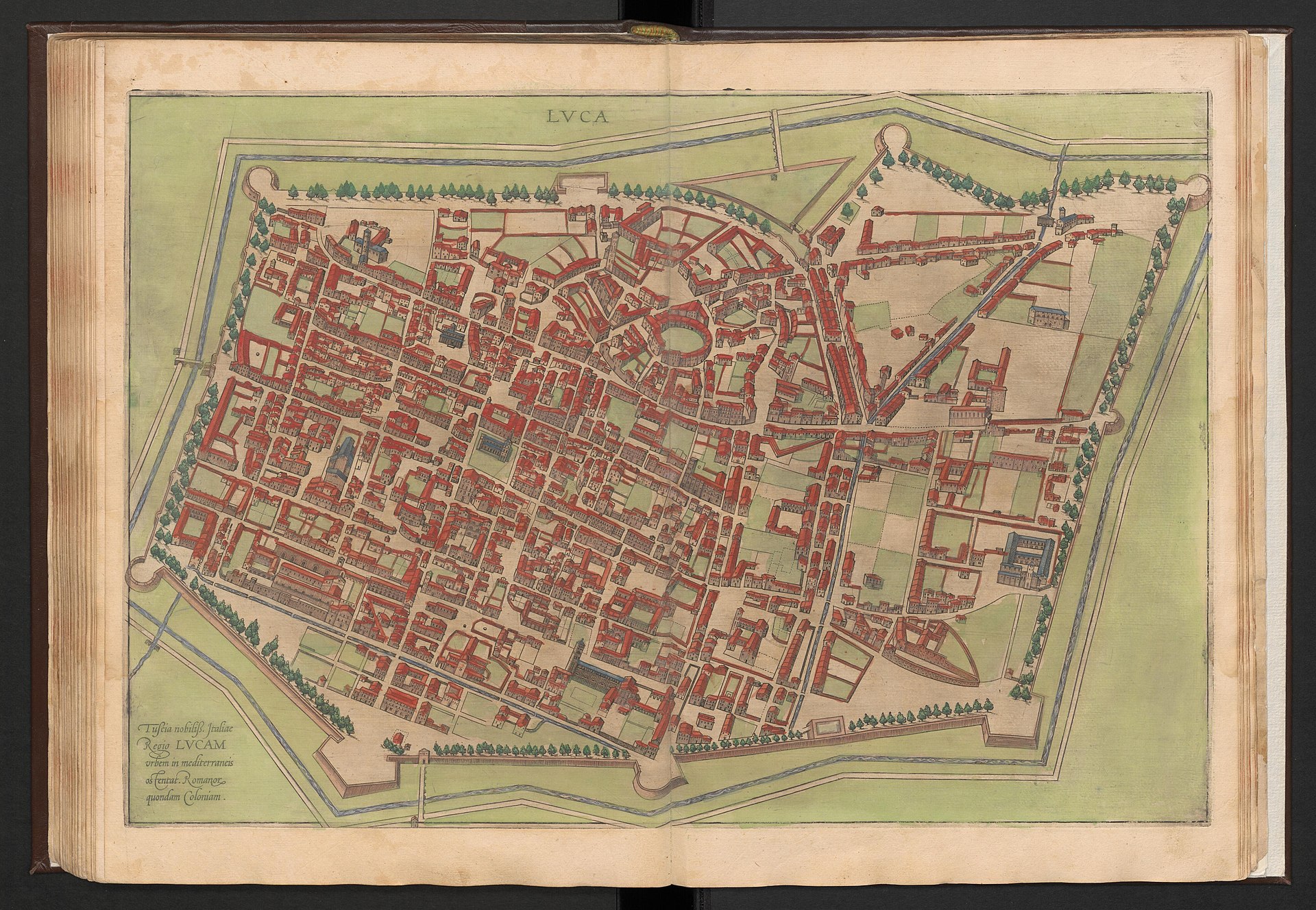 Bird's-eye view of Lucca, from Civitates Orbis Terrarum by Georg Braun and Frans Hogenberg (1594) — Lucca