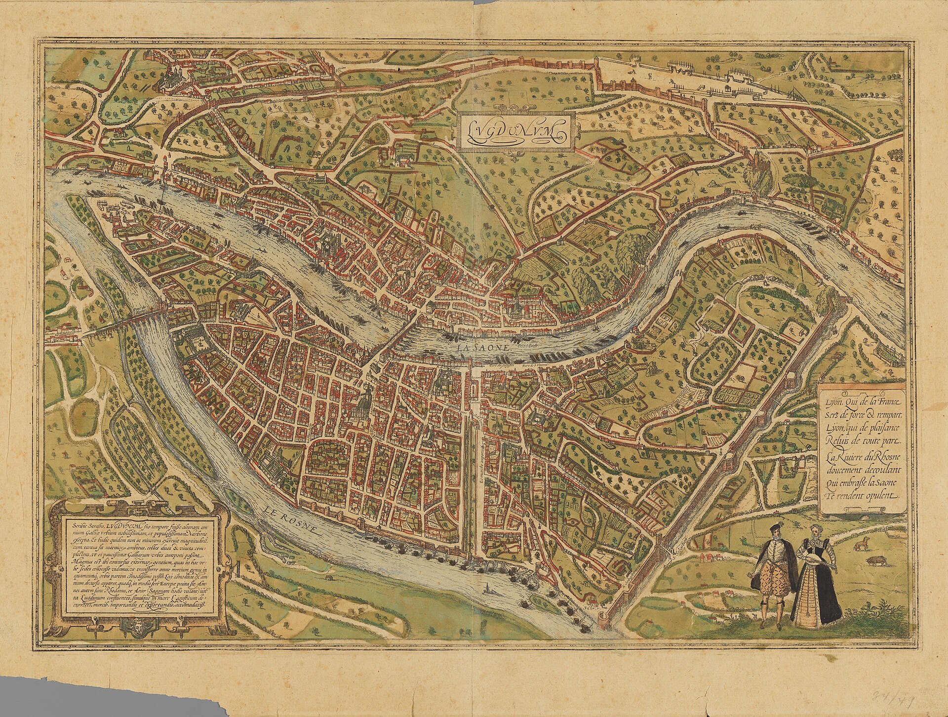 Bird's-eye view of Lyon (Lugdunum), drawn by Joris Hoefnagel for Braun & Hogenberg's Civitates, Lyon