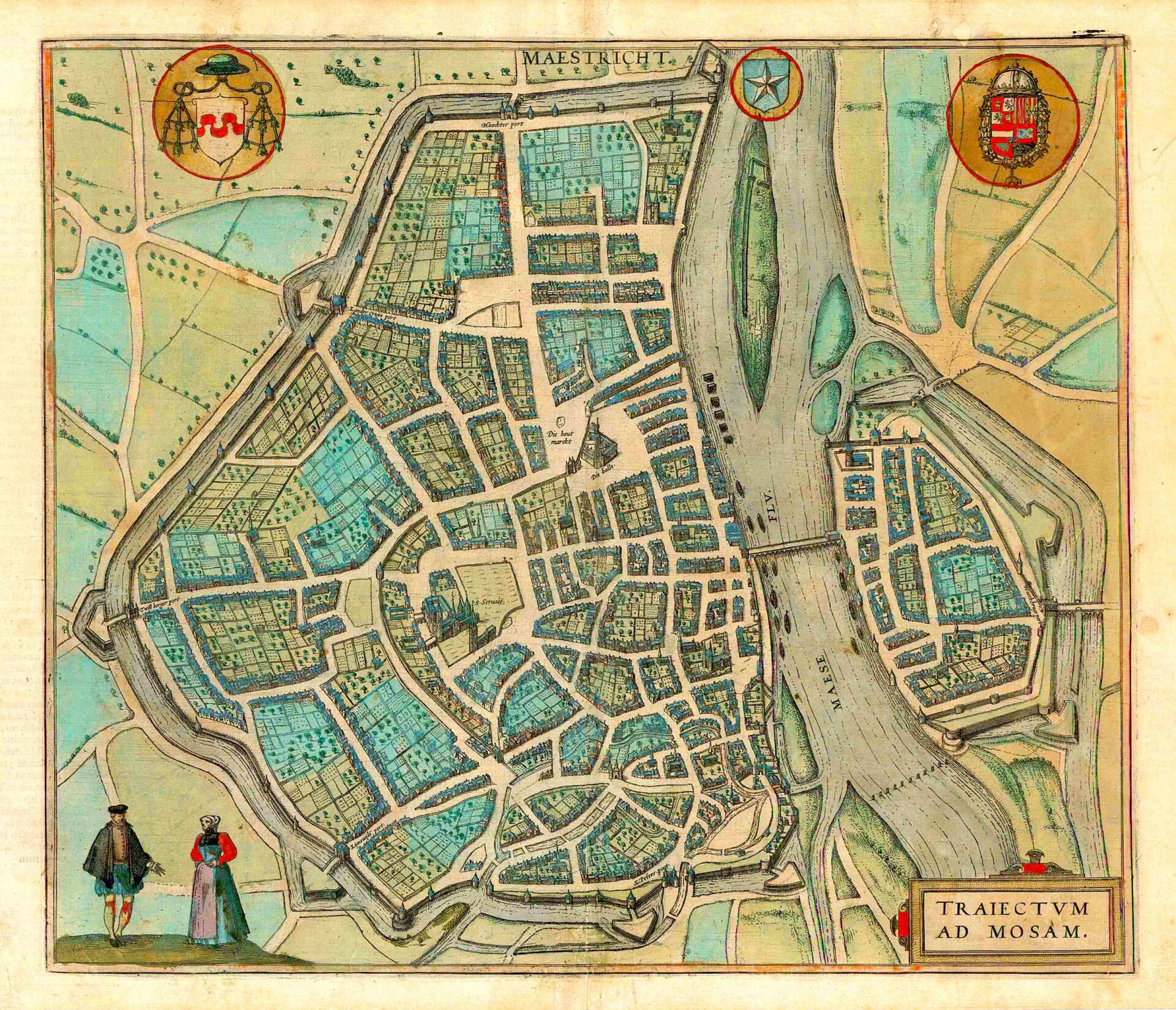Plan of Maastricht (Traiectum ad Mosam), from Braun & Hogenberg's Civitates Orbis Terrarum — Maastricht