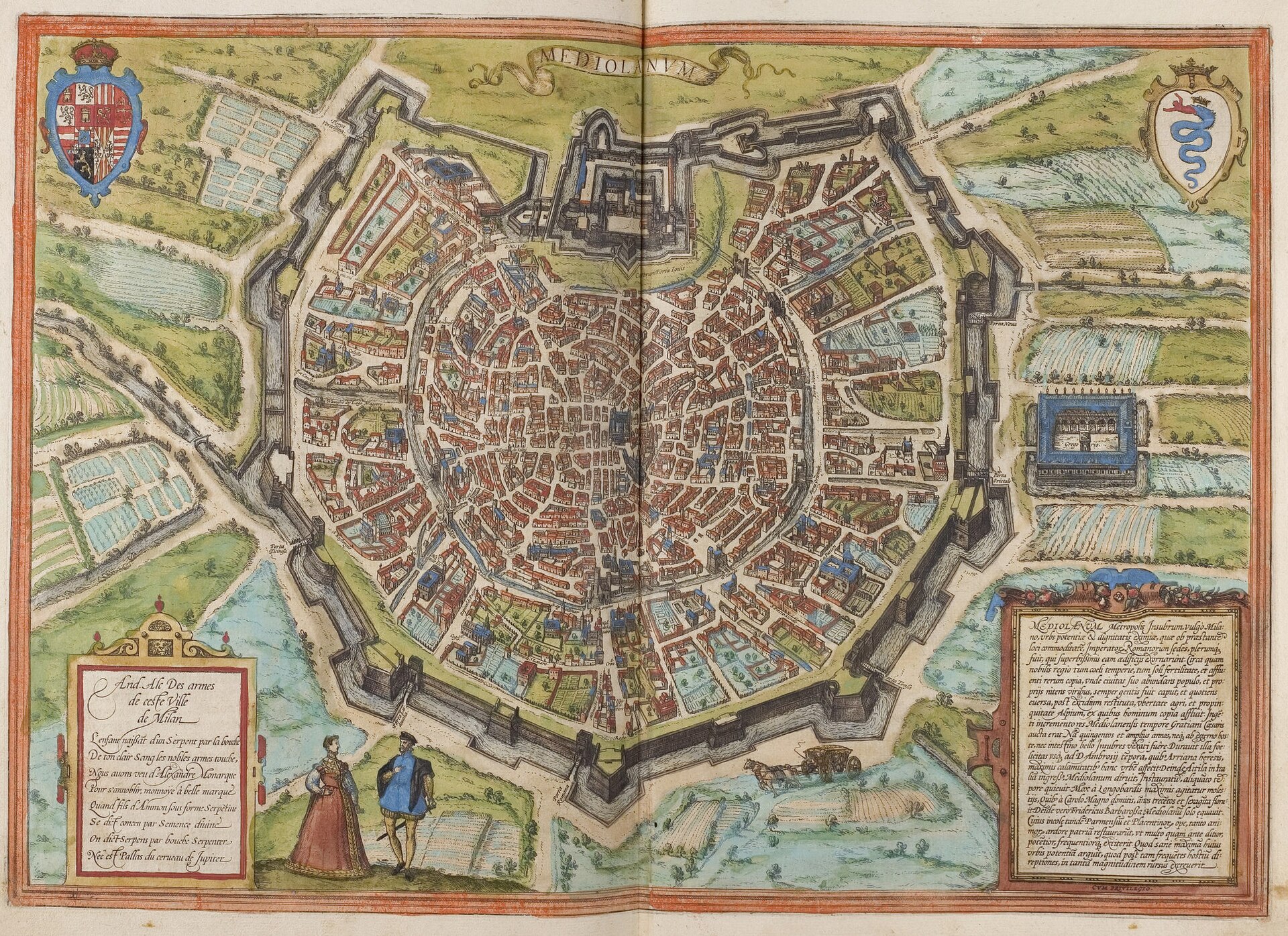 Bird's-eye view of Milan (La Gra. Citta di Milano), from Braun & Hogenberg's Civitates Orbis Terrarum, Milan
