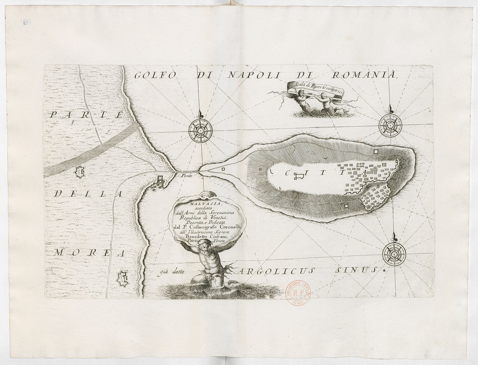Malvasia assediata (Monemvasia) — plan by Vincenzo Coronelli — Monemvasia
