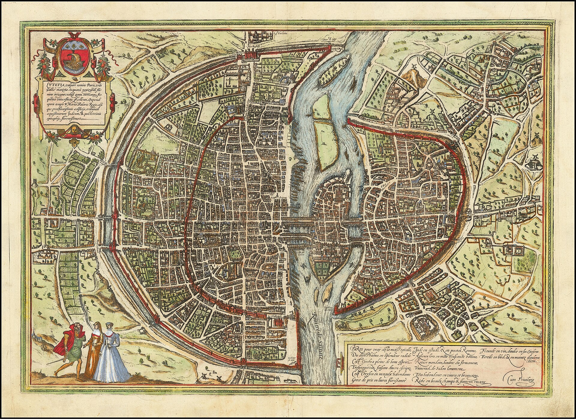 Plan of Paris (Lutetia), from Braun & Hogenberg's Civitates Orbis Terrarum, Paris