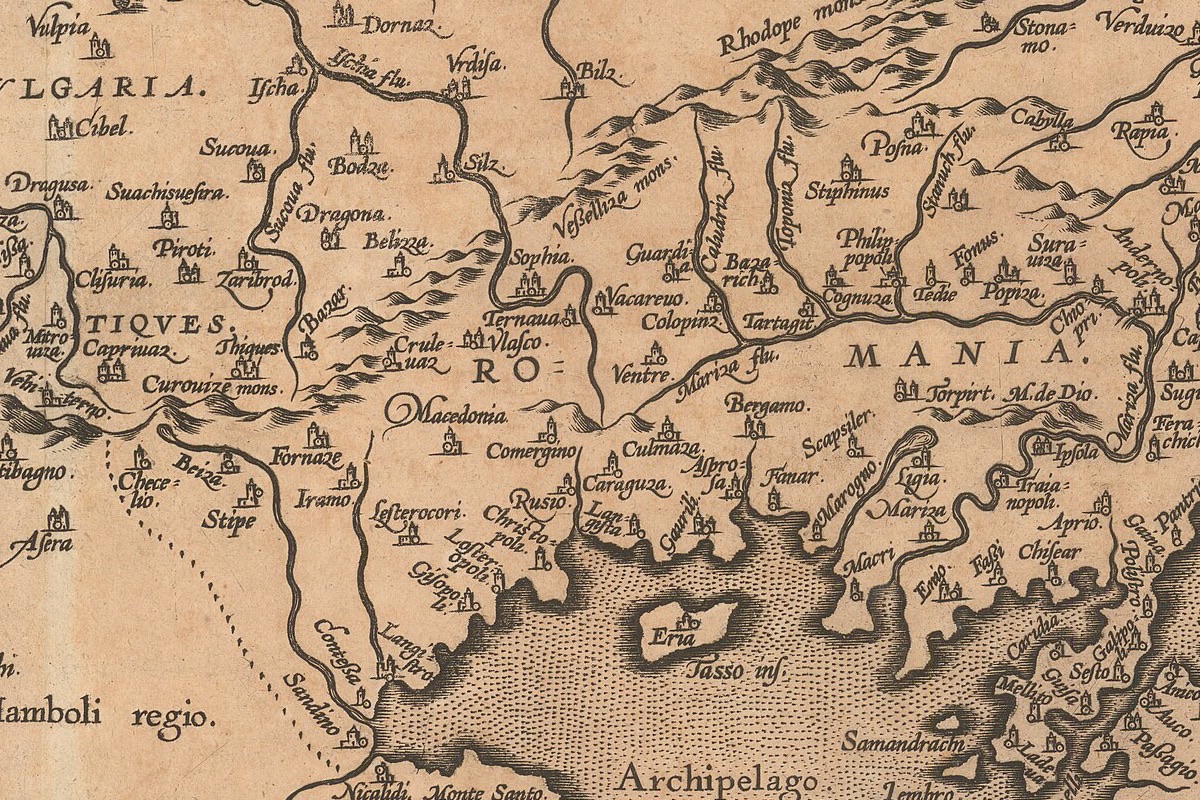 Philippopoli on Gastaldi's map of Romania, the old Thrace, Plovdiv