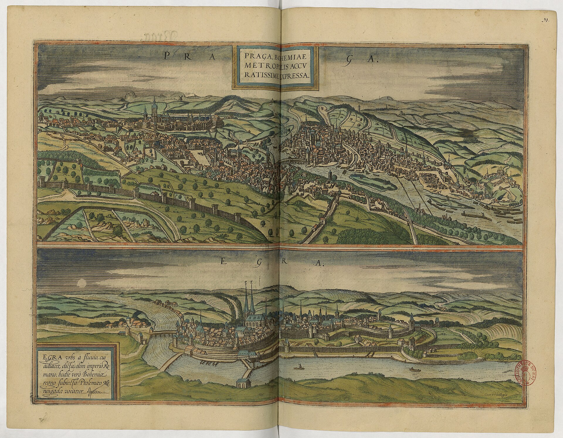 Bird's-eye view of Prague, from Braun & Hogenberg's Civitates Orbis Terrarum, Prague