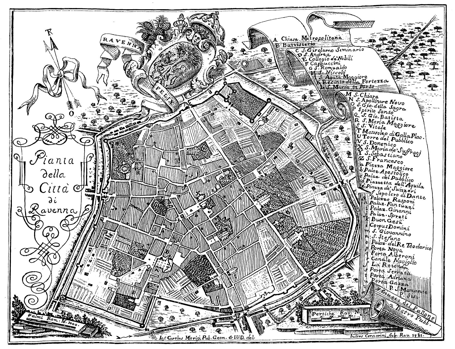 Pianta della Città di Ravenna, engraved by Giulio Contarini (1781) — Ravenna