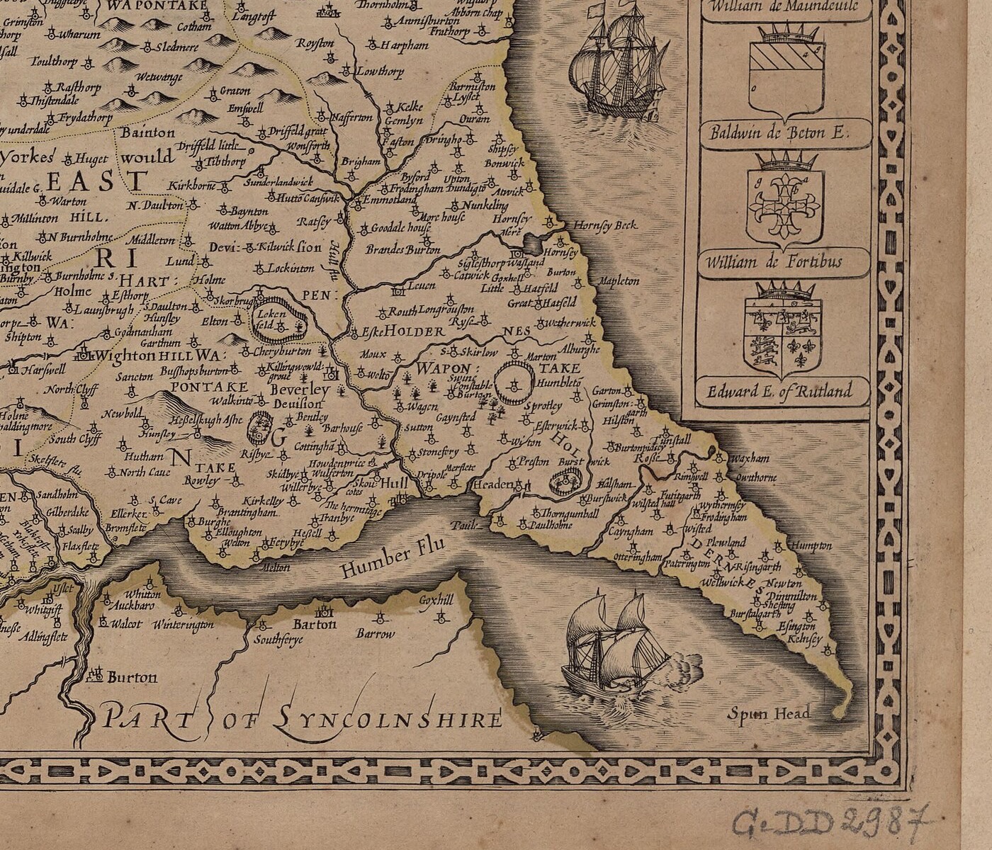 Spurn Head and Holderness, from John Speed's map of the North and East Ridings of Yorkshire, Ravenser Odd