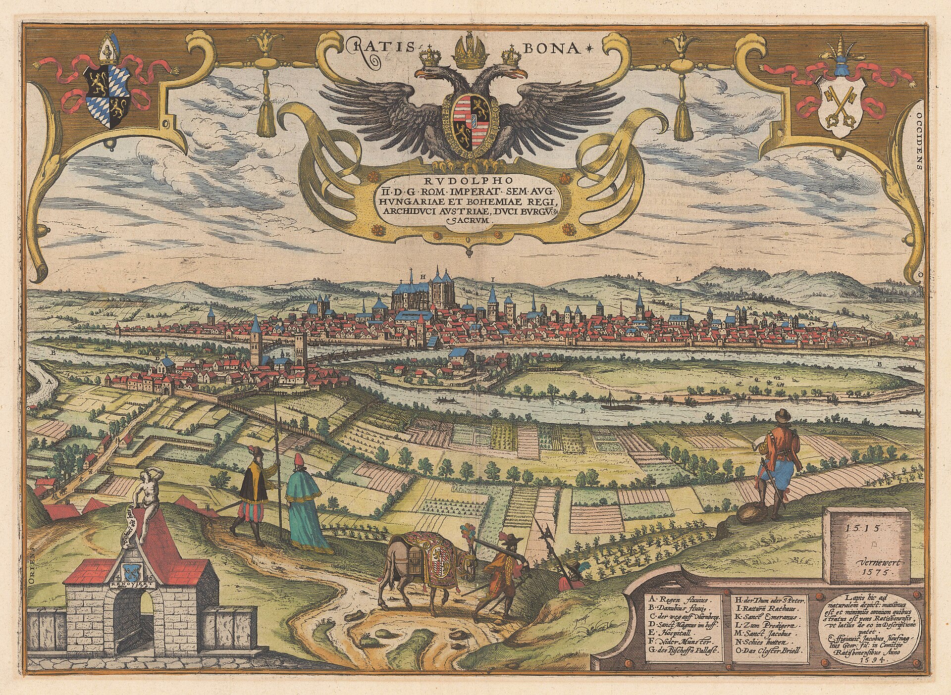 Bird's‑eye view of Regensburg, from Braun & Hogenberg, Regensburg