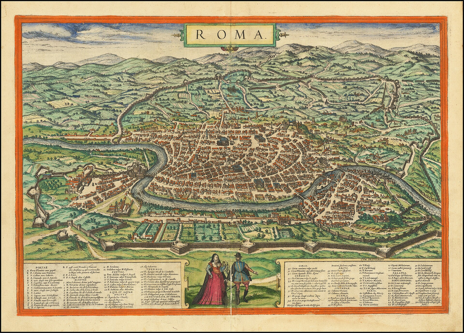 Bird's-eye view of Rome, from Braun & Hogenberg's Civitates Orbis Terrarum, Rome