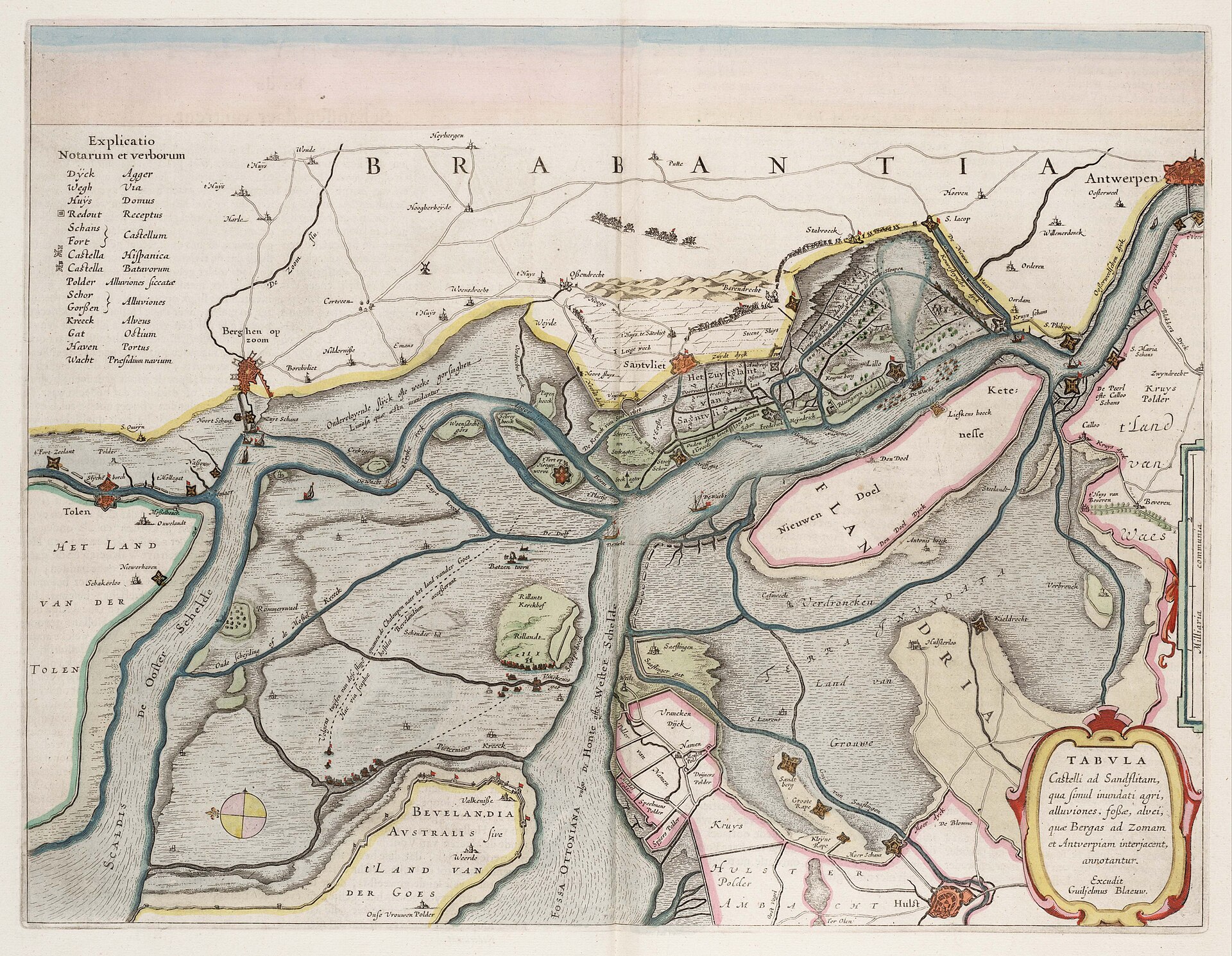 Tabula Castelli ad Sandflitam: Blaeu's map of the drowned Scheldt polders, Saeftinghe