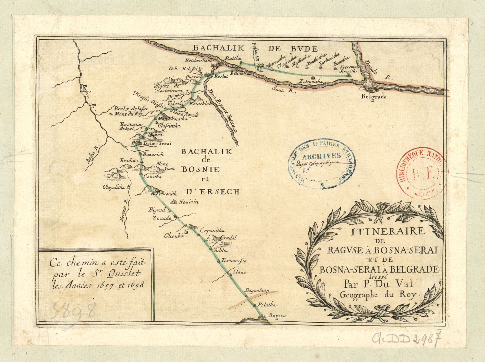 Bosna-Serai on Pierre Du Val's itinerary from Ragusa to Belgrade, Sarajevo