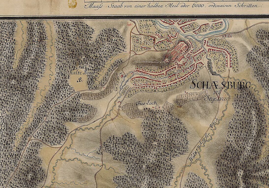 Schäßburg vel Segesvar on the Josephinian Land Survey of Transylvania, Sighișoara