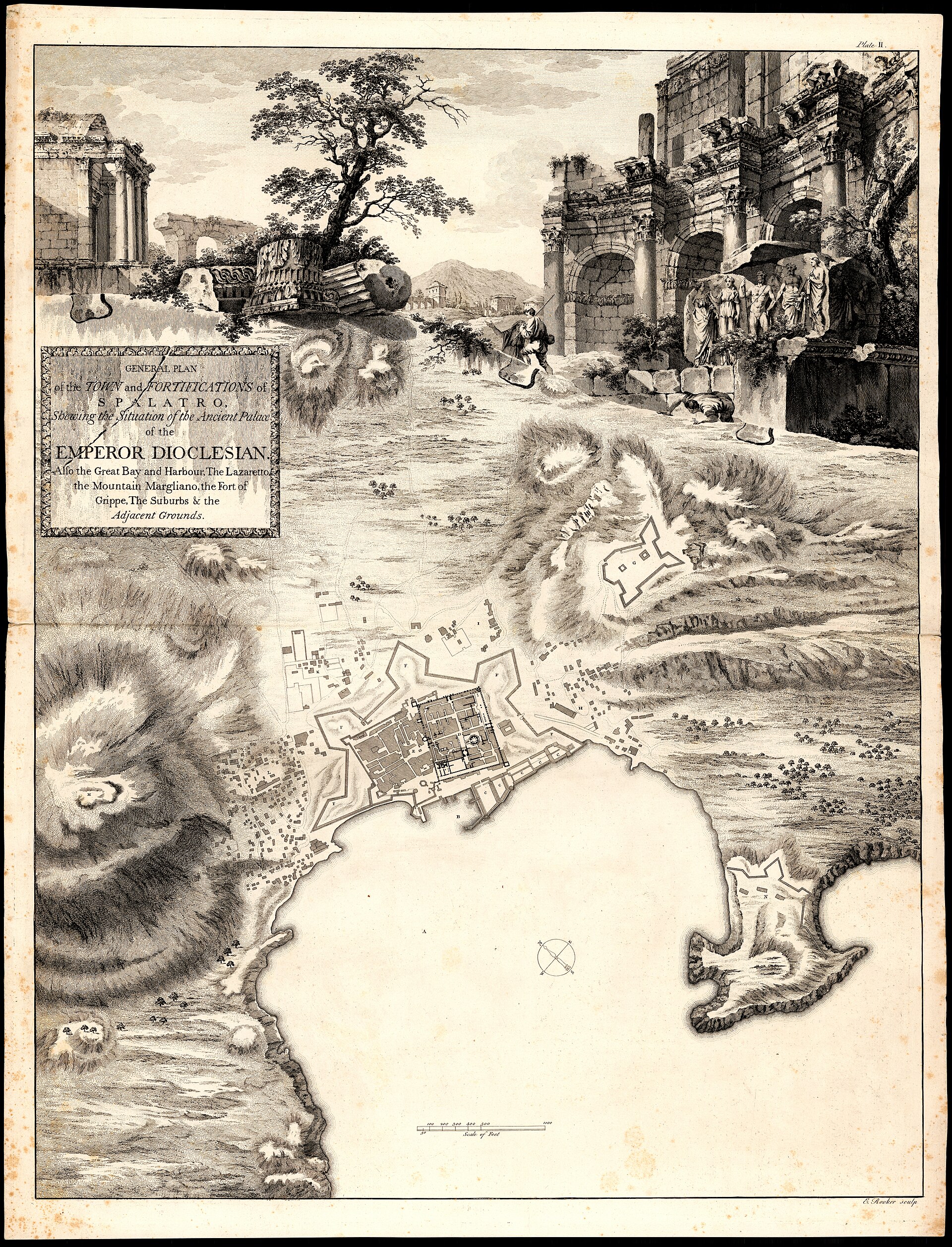 General plan of the town and fortifications of Spalatro, showing the ancient palace (Edward Rooker), Split