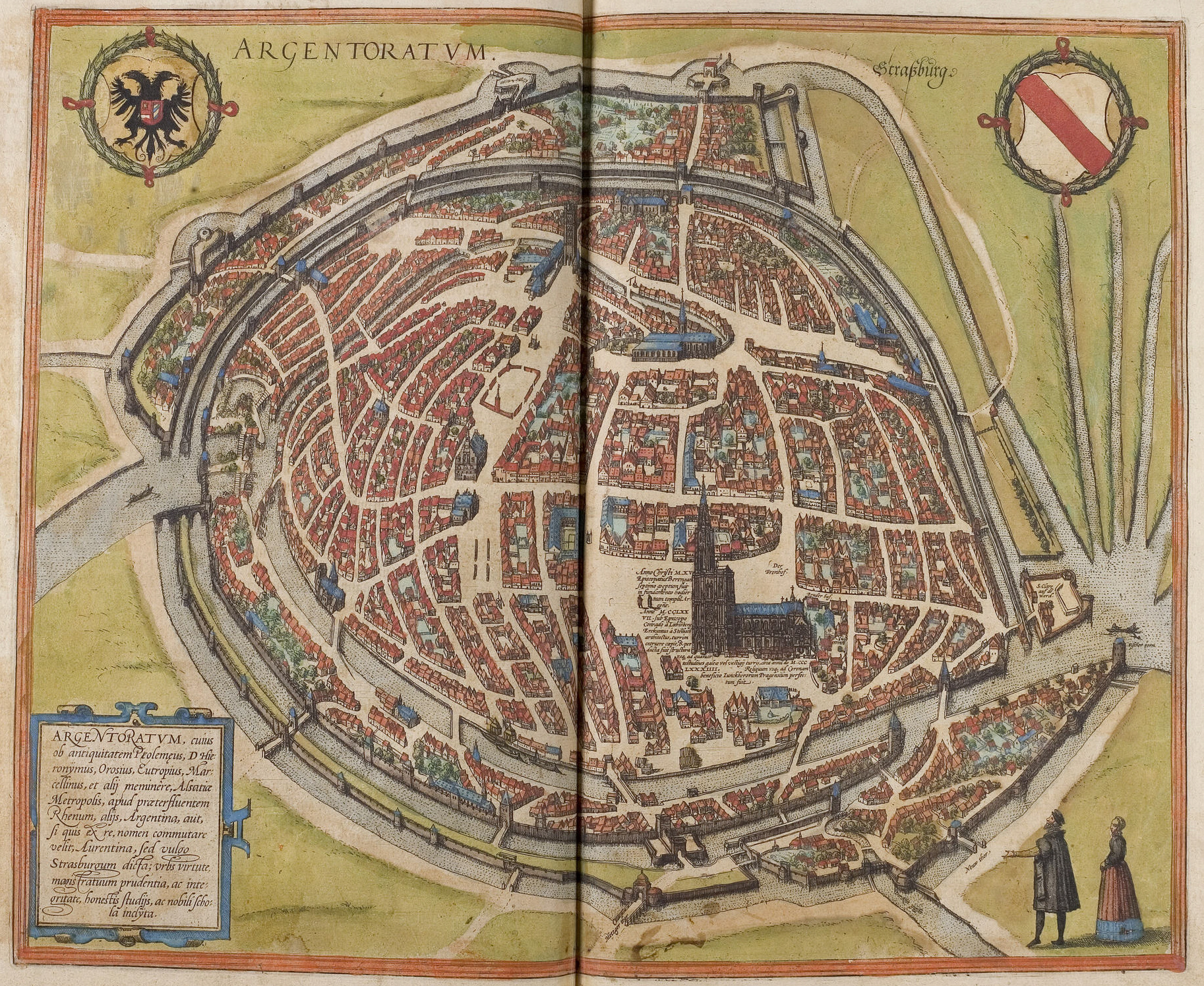 Bird's-eye view of Strasbourg (Argentoratum), from Braun & Hogenberg's Civitates Orbis Terrarum, Strasbourg