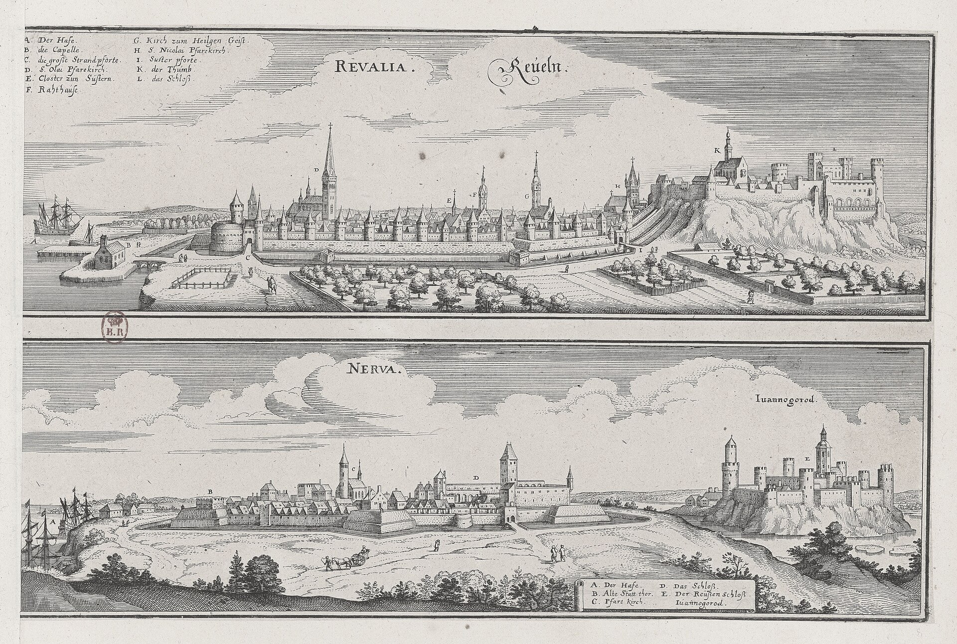 Bird's-eye view of Reval (Tallinn) — 'Revalia' by Matthäus Merian, Tallinn