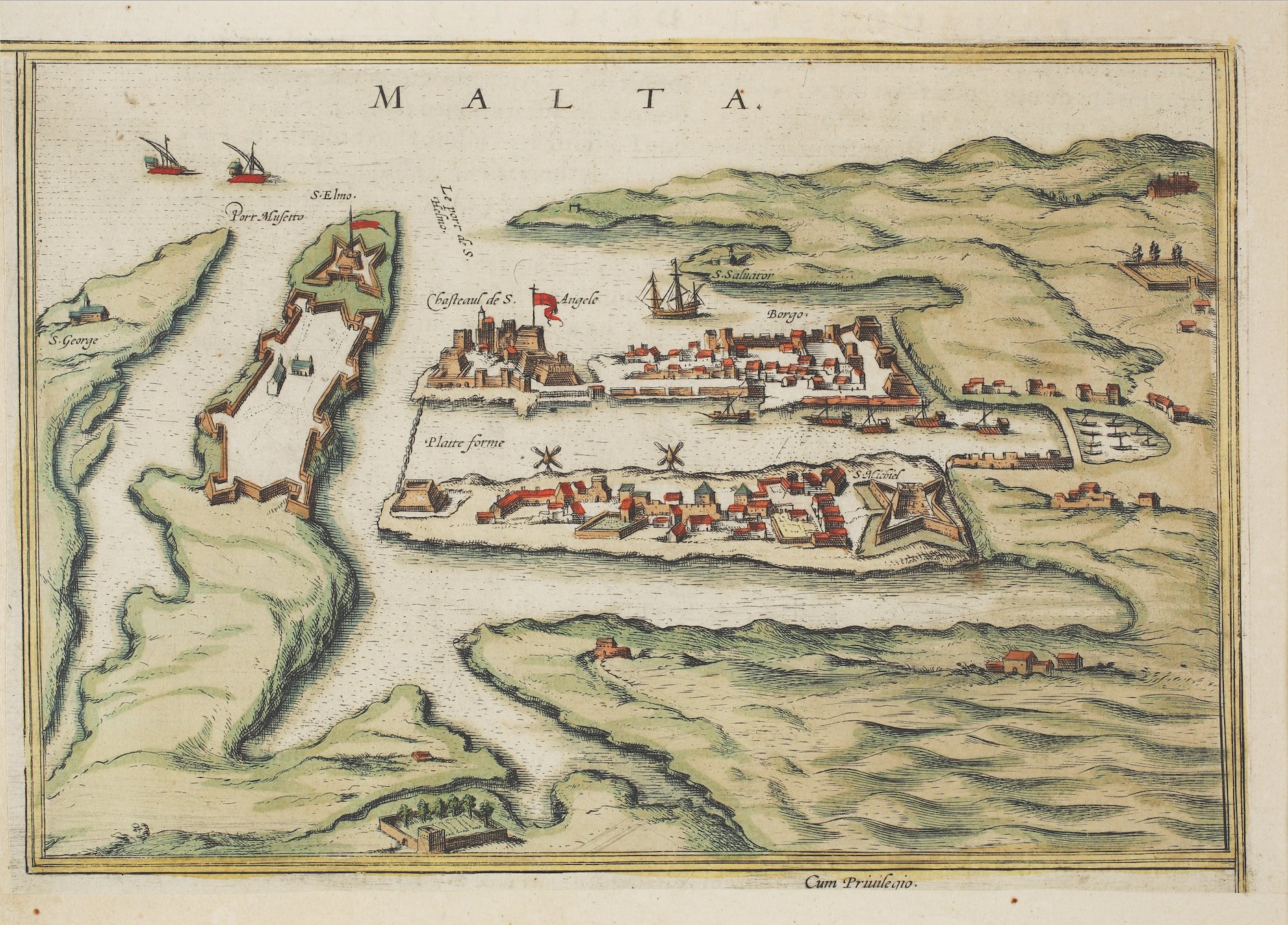 Bird's-eye view of Valletta, from Braun & Hogenberg's Civitates Orbis Terrarum (Cologne, 1597), Valletta