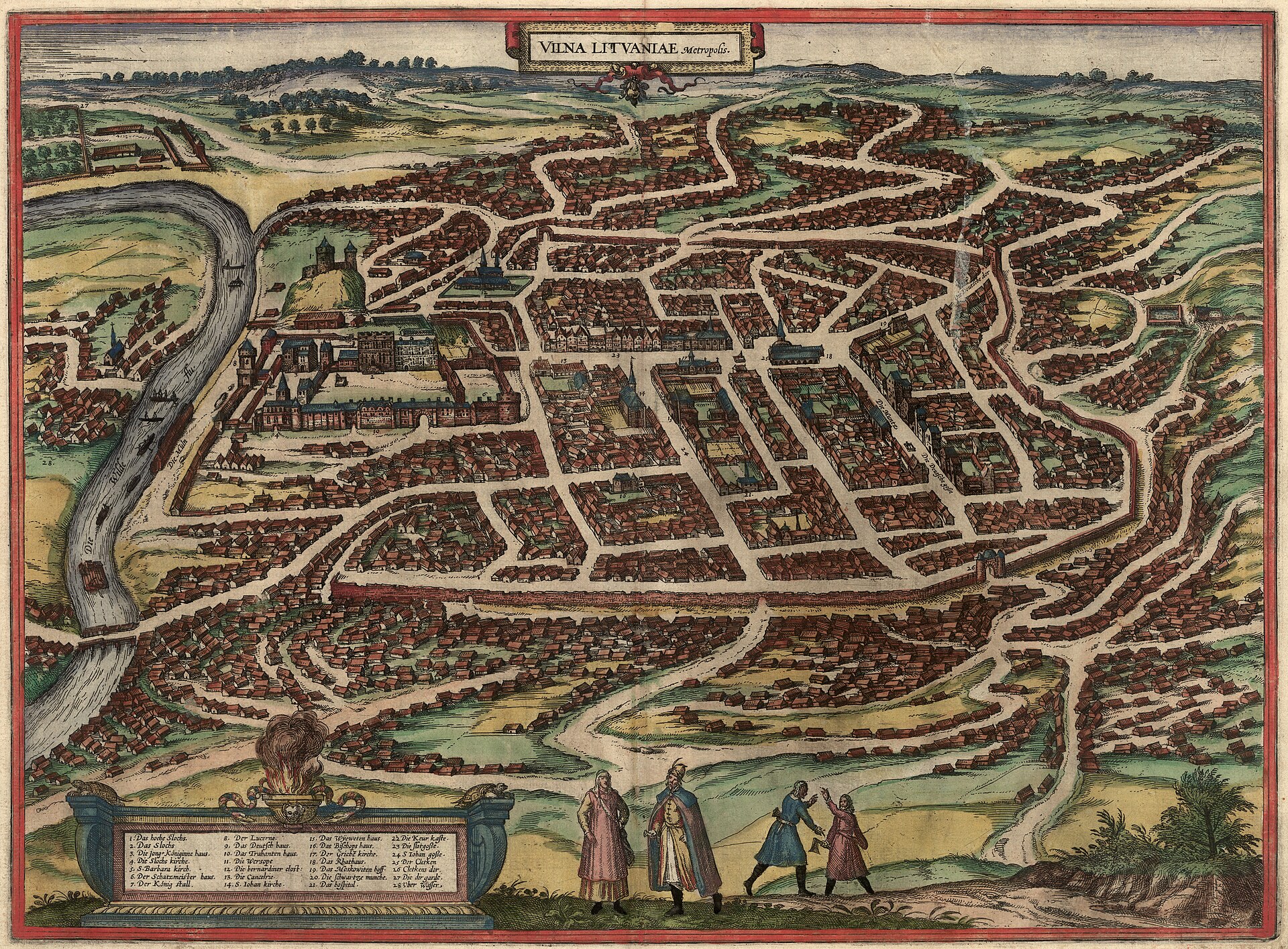 Bird's-eye view of Vilna (Vilnius), from Braun & Hogenberg's Civitates Orbis Terrarum, Vilnius