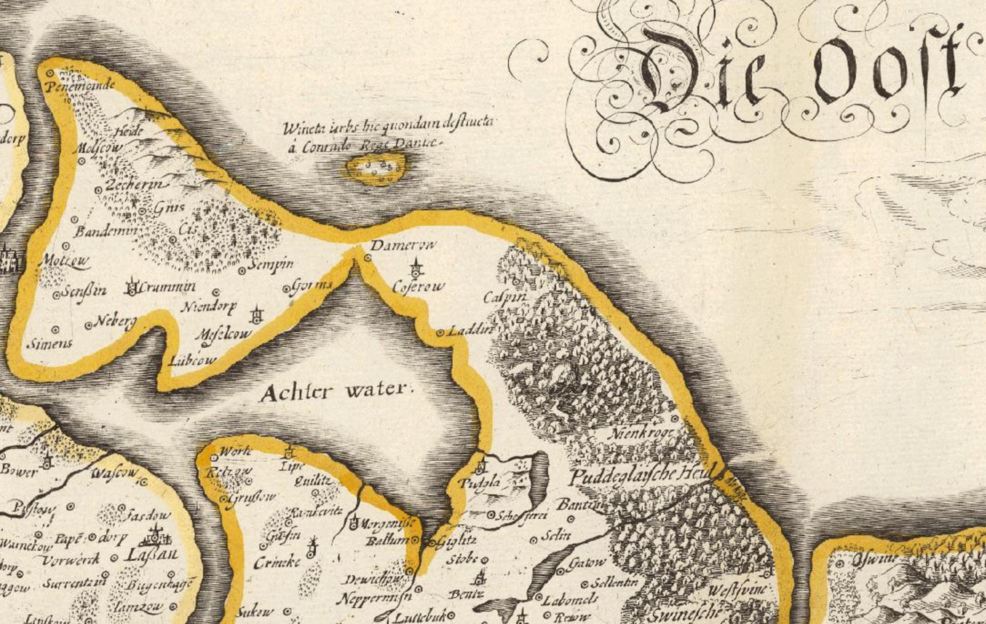 Wineta on Eilhard Lubinus's Great Map of the Duchy of Pomerania, Vineta