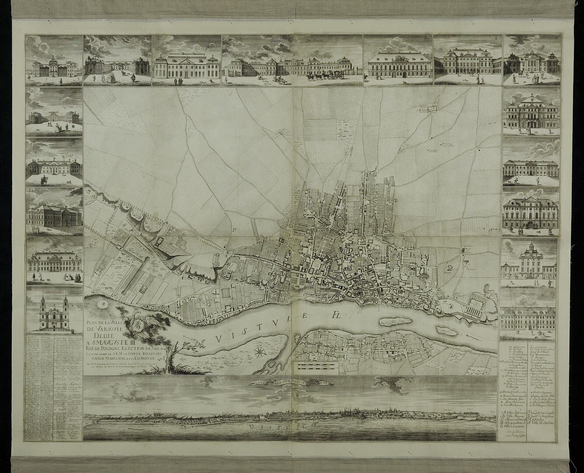 Plan of the city of Warsaw, dedicated to His Majesty Augustus III (Pierre Ricaud de Tirregaille, 1762), Warsaw