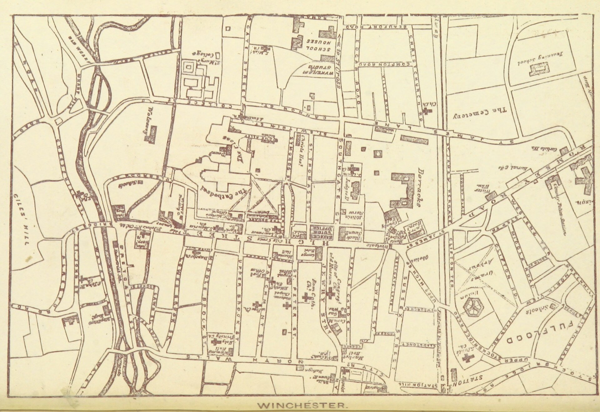 Plan of Winchester, from A Guide to the Cathedral and College of Winchester (10th ed.), Winchester