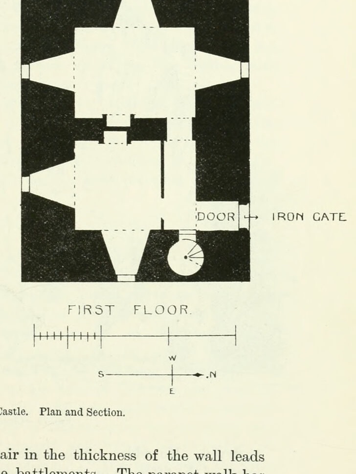 FIRST FLOOR.
Fig. 78. — Closeburn Castle. Plan and Section., Closeburn Castle