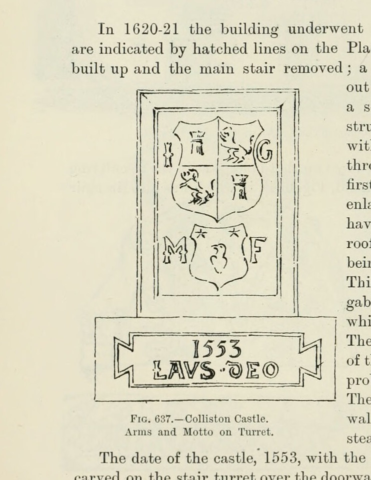 Fig. 636. — Colliston Castle. Carved Stones., Colliston Castle