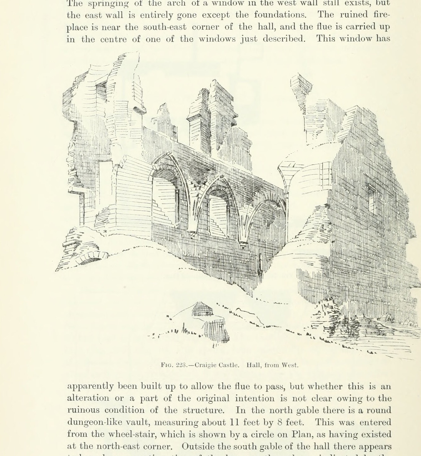 Fig. 223. — Craigie Castle. Hall, from West., Craigie Castle