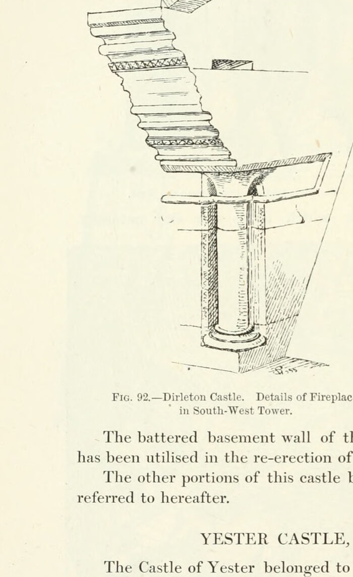 Fig. 92.—Dirleton Castle. Details of Fireplace in South-West Tower., Dirleton Castle