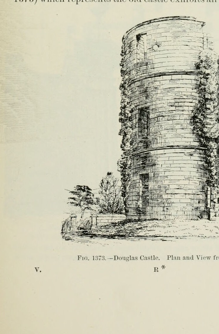 Fig. 1373. — Douglas Castle. Plan and View from South-West, Douglas Castle