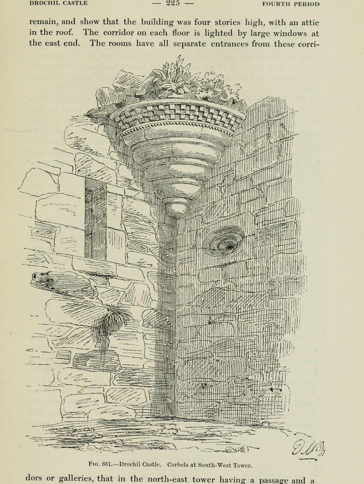 Fig. 681. — Drochil Castle. Corbels at South-West Tower., Drochil Castle
