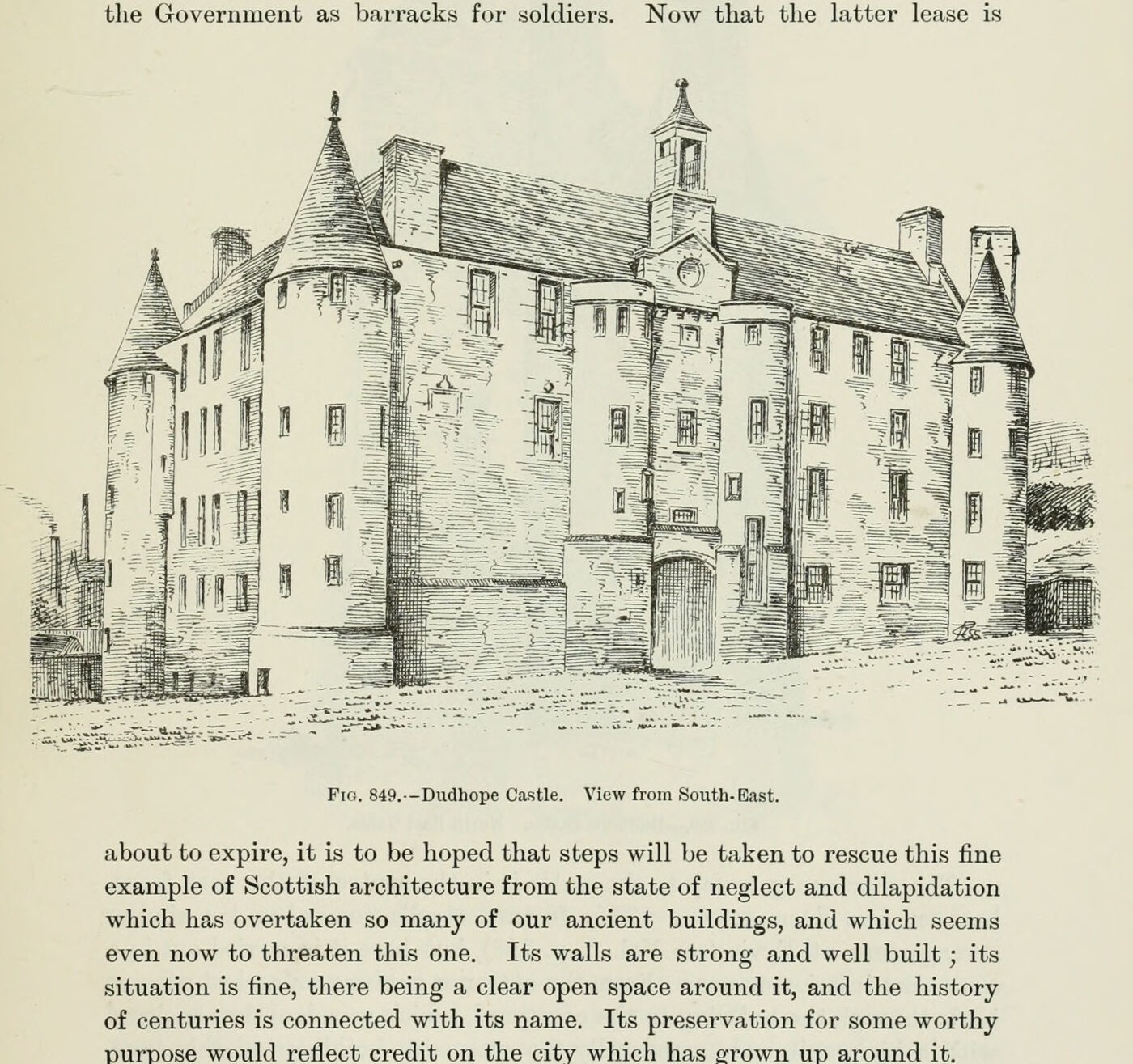 Fig. 849. — Dudhope Castle. View from South-East., Dudhope Castle