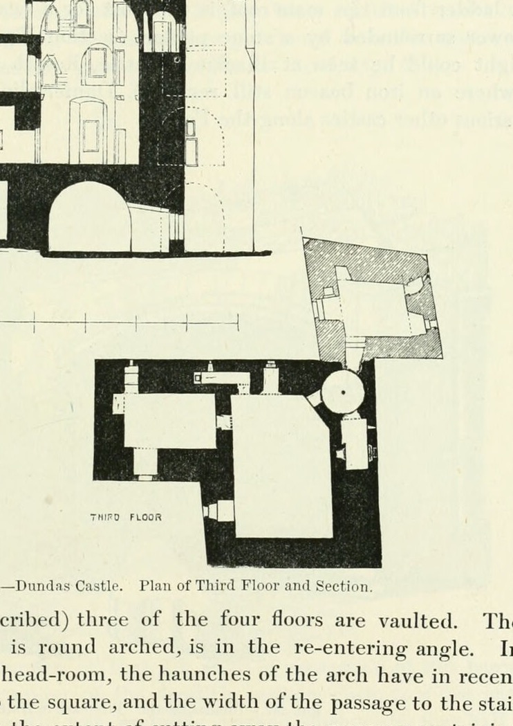 Fig. 281. — Dundas Castle. Plan of Third Floor and Section., Dundas Castle