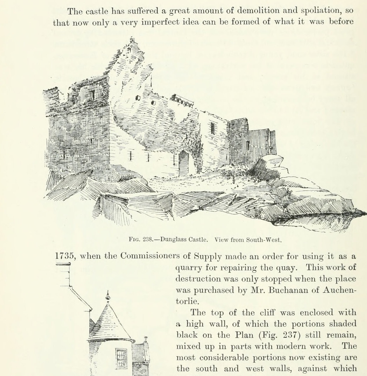 Fig. 238.—Dunglass Castle. View from South-West., Dunglass Castle