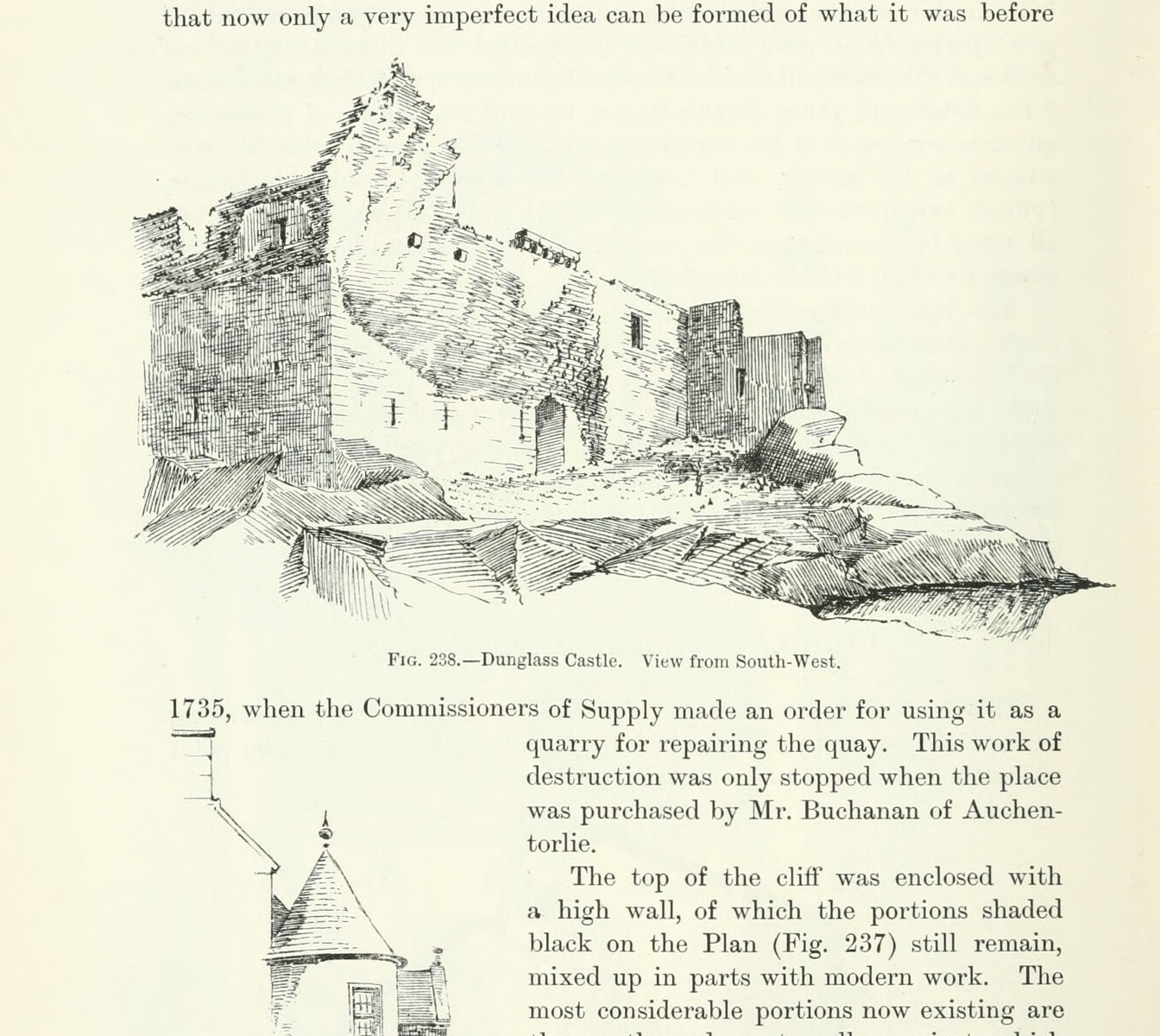 Fig. 238.—Dunglass Castle. View from South-West., Dunglass Castle
