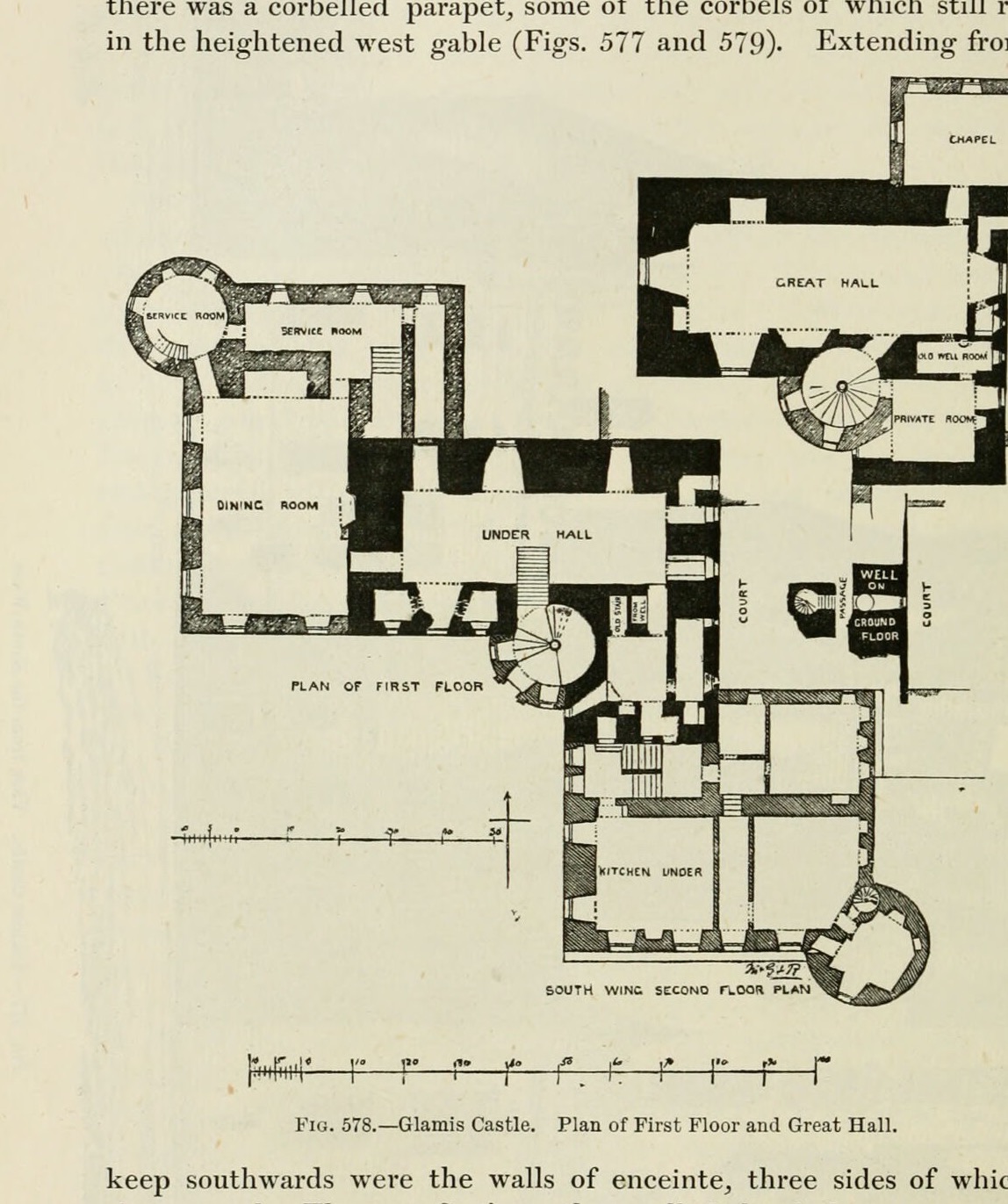 Fig. 578. — Glamis Castle. Plan of First Floor and Great Hall., Glamis Castle