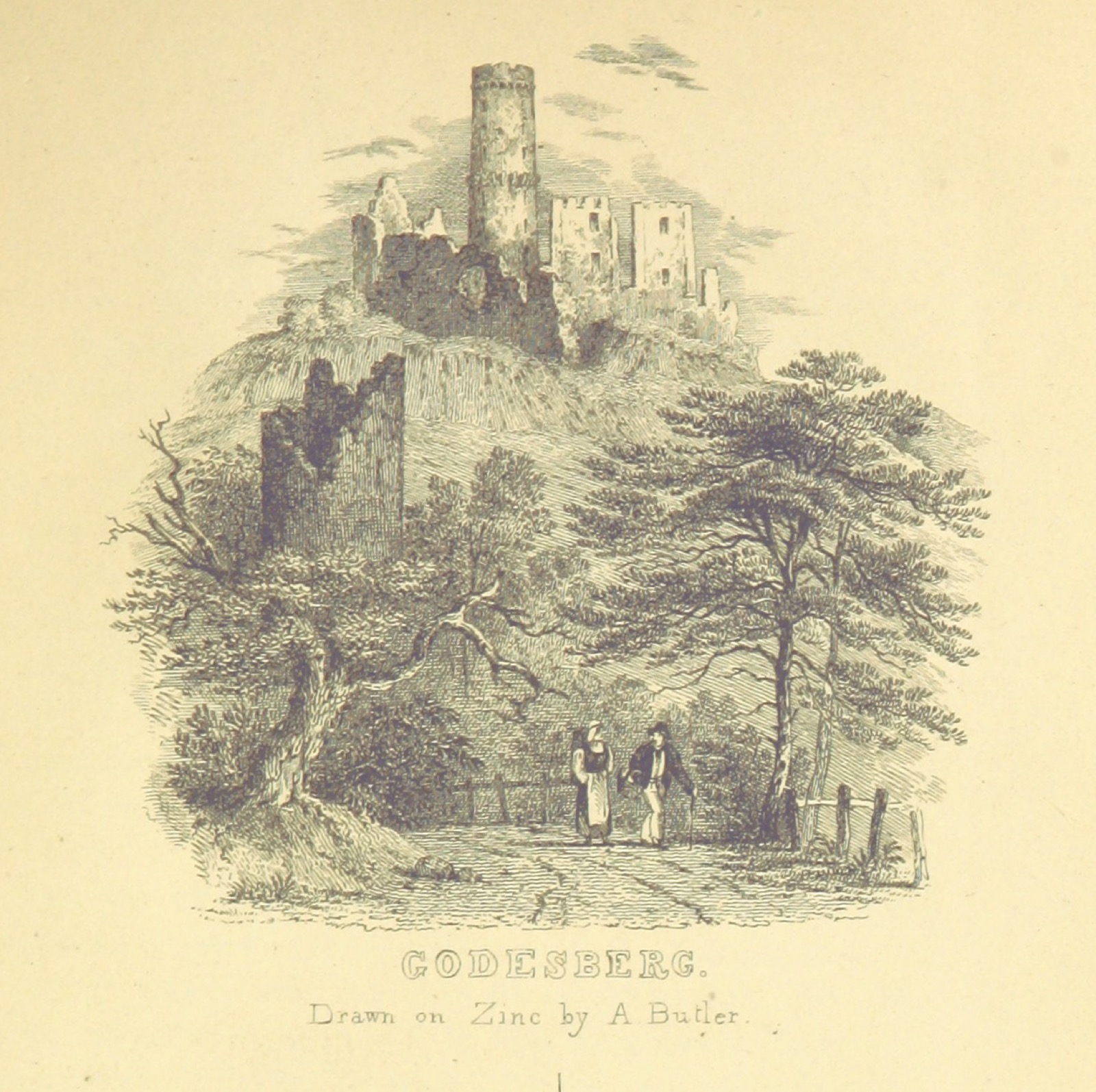 Godesburg Castle from "The Rhine: legends, traditions, history, from Cologne to Mainz"., Godesburg