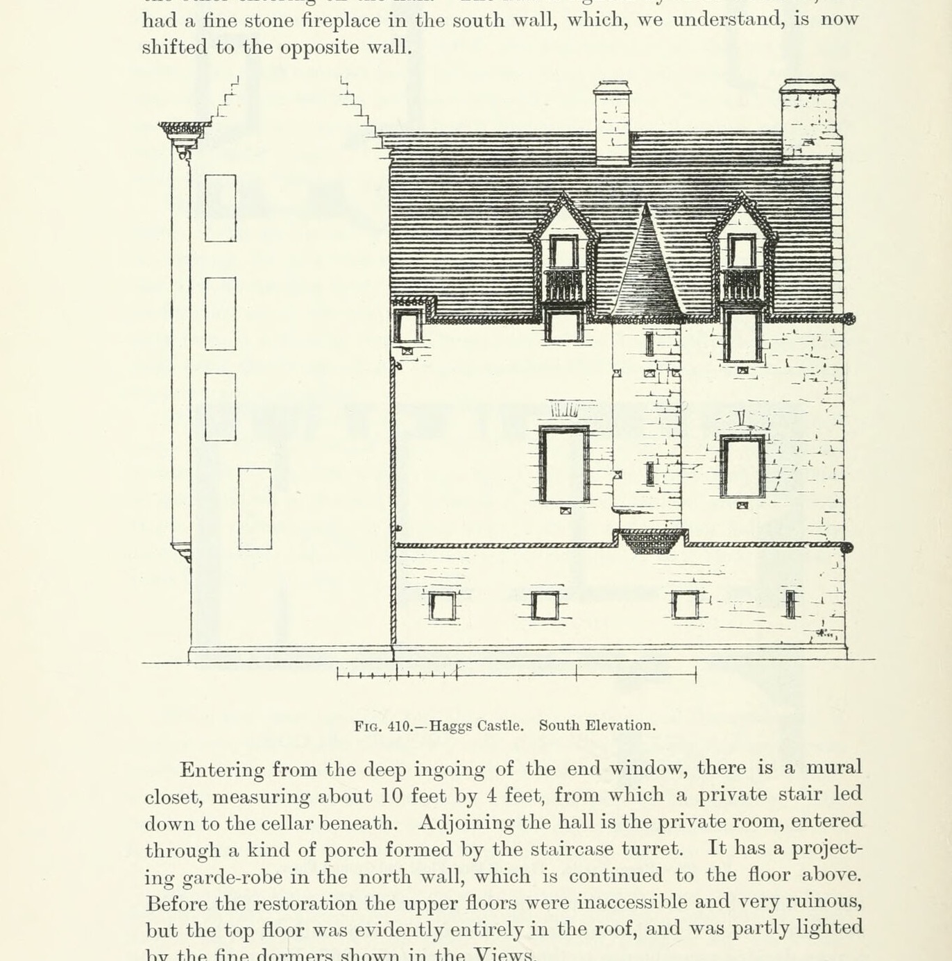 Fig. 410. - Haggs Castle. South Elevation., Haggs Castle