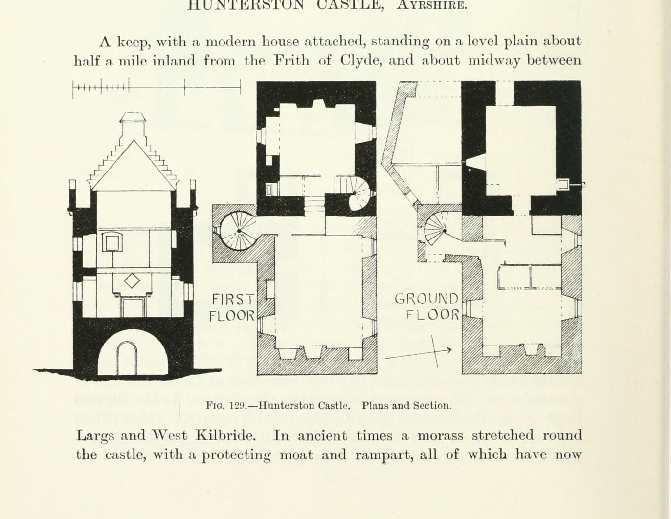Fig. 129. — Hunterston Castle. Plans and Section., Hunterston Castle