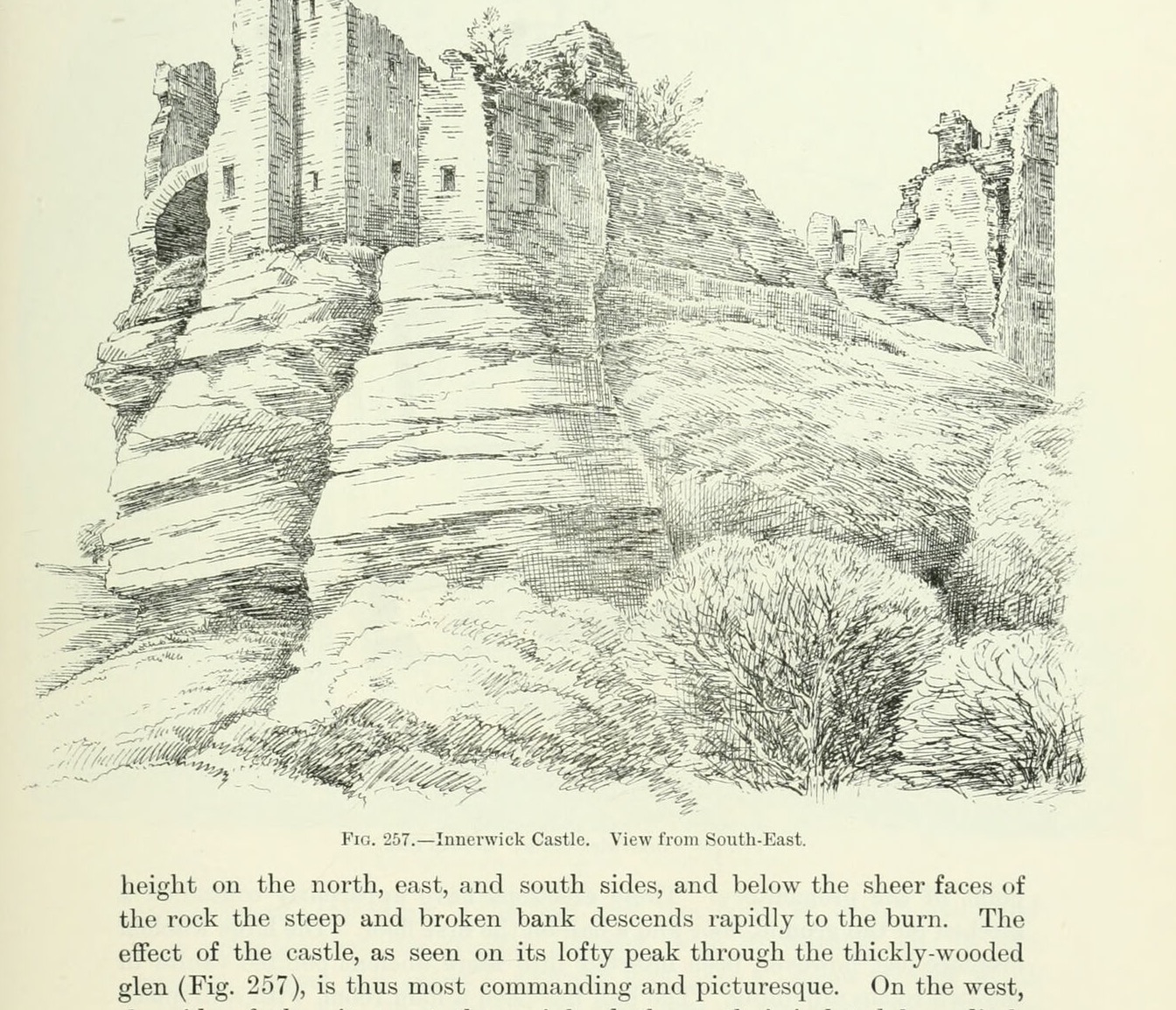 Fig. 257. — Innerwick Castle. View from South-East., Innerwick Castle