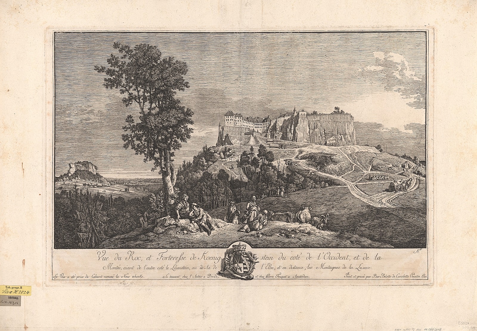 View of Königstein Fortress, engraving copper, 1748, Königstein Fortress