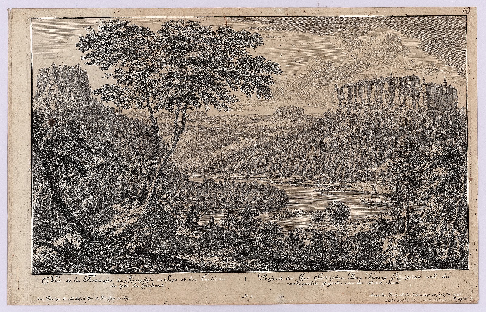 Ansicht der Festung Königstein, Kupferstich, 1726, Königstein Fortress
