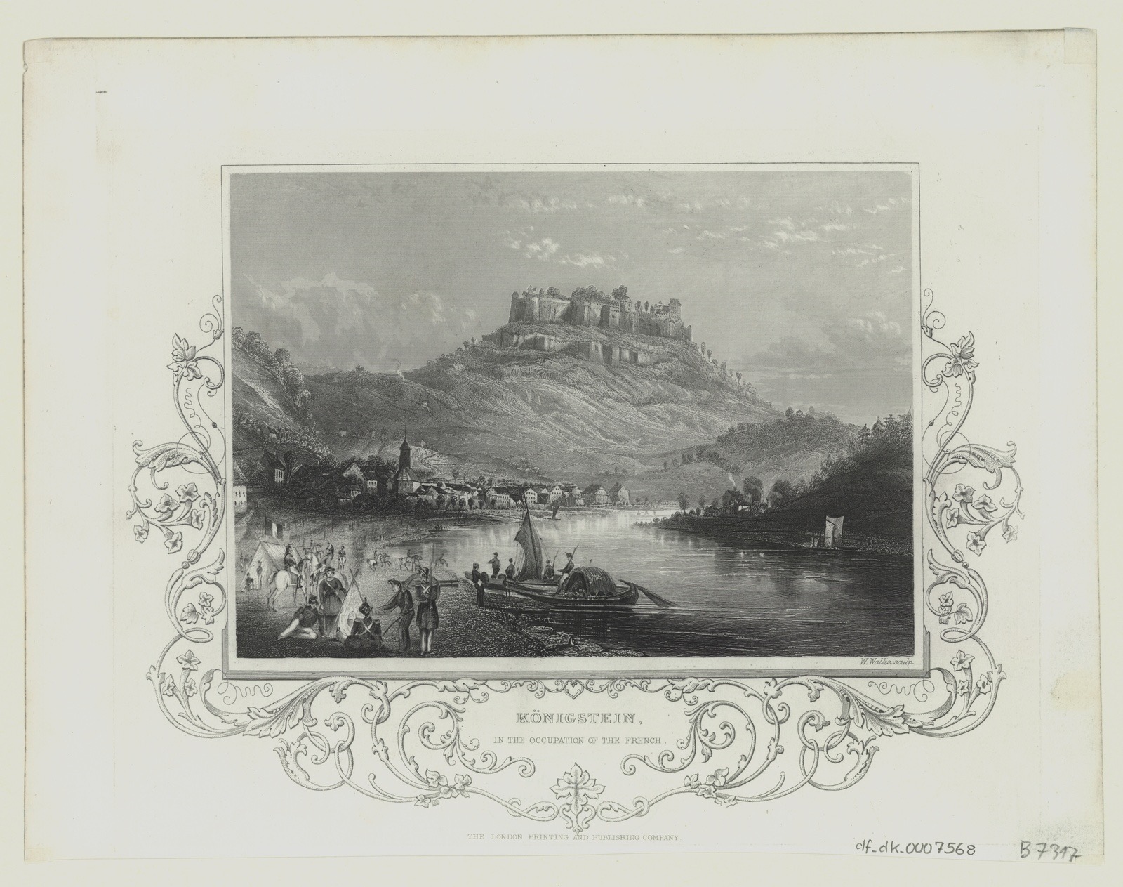 View of Königstein Fortress, steel engraving, from 1813, Königstein Fortress