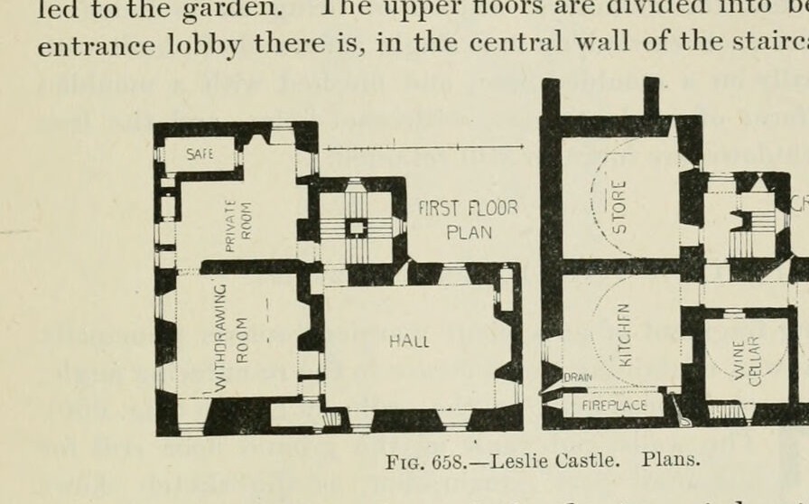 Fig. 658.—Leslie Castle. Plans., Leslie Castle