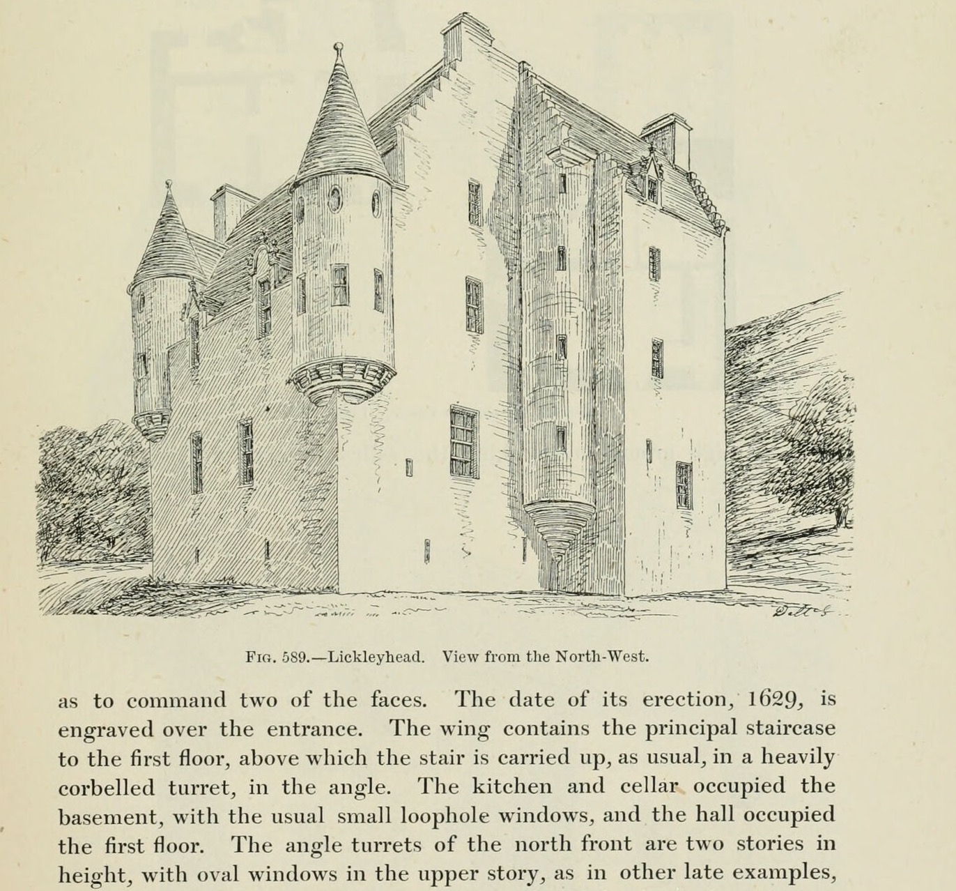Fig. 589. -- Lickleyhead. View from the North-West., Lickleyhead Castle