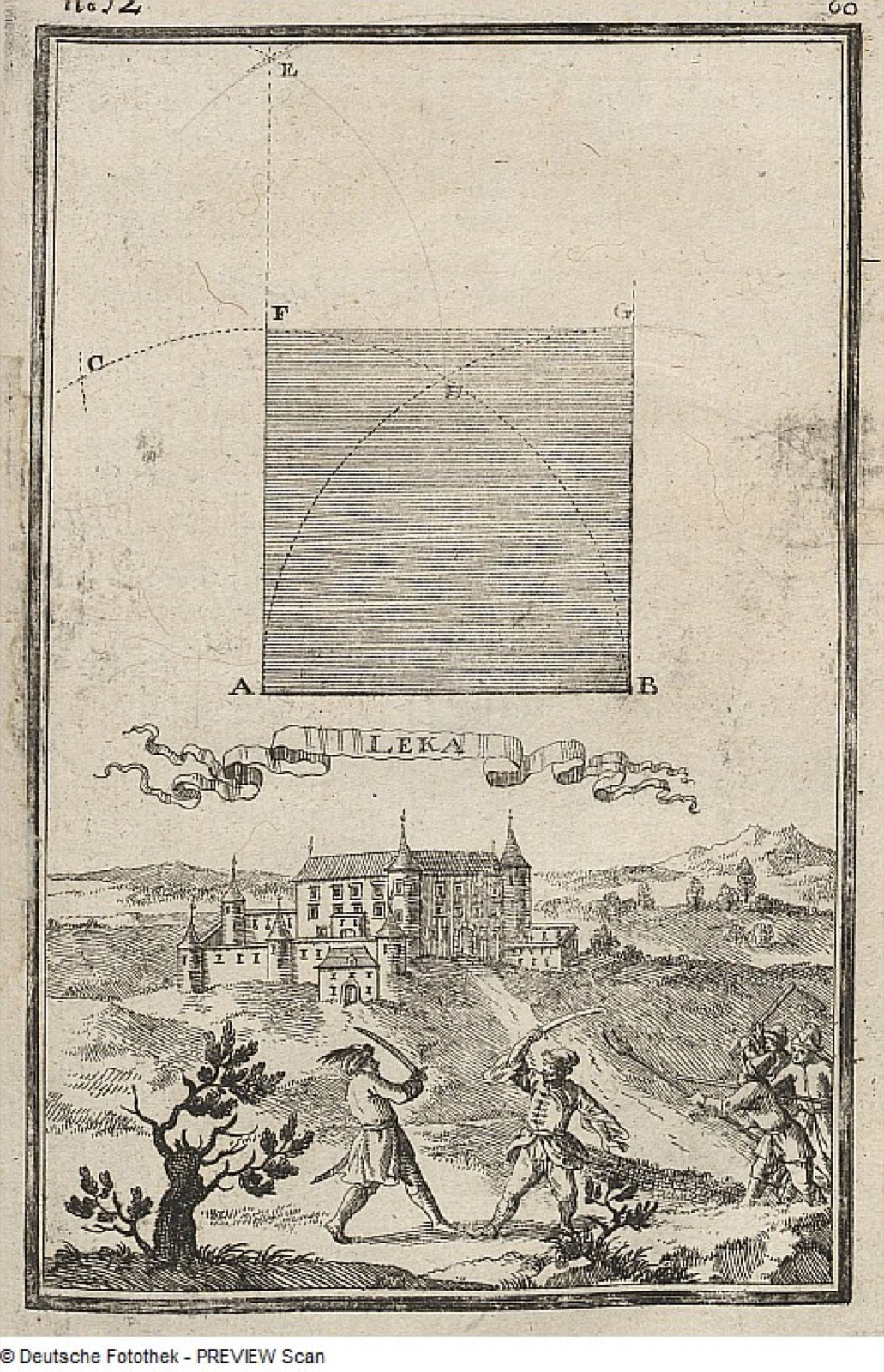 Quadrat, Ansicht der ungarischen Stadt und Festung Leka (Lockenhaus), Lockenhaus Castle