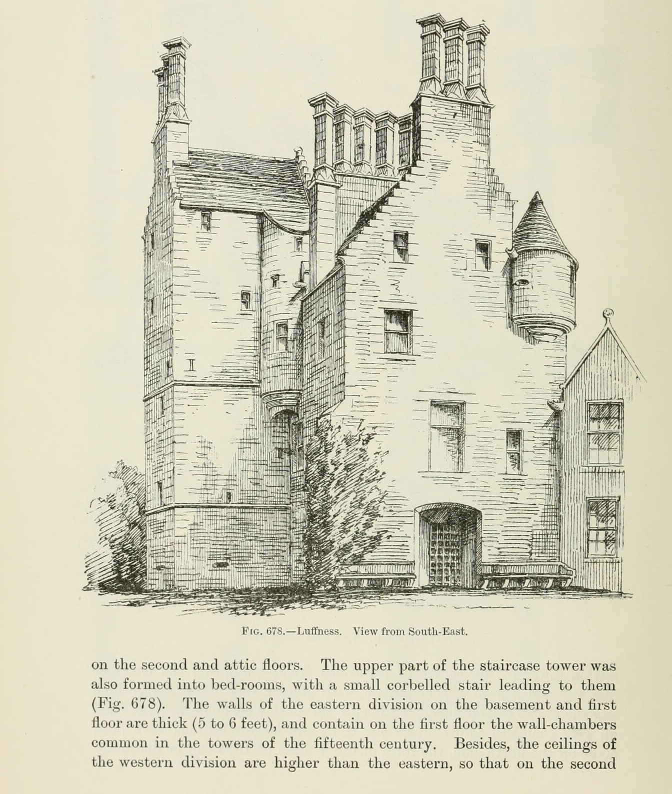 Fig. 678. — Luffness. View from South-East., Luffness Castle