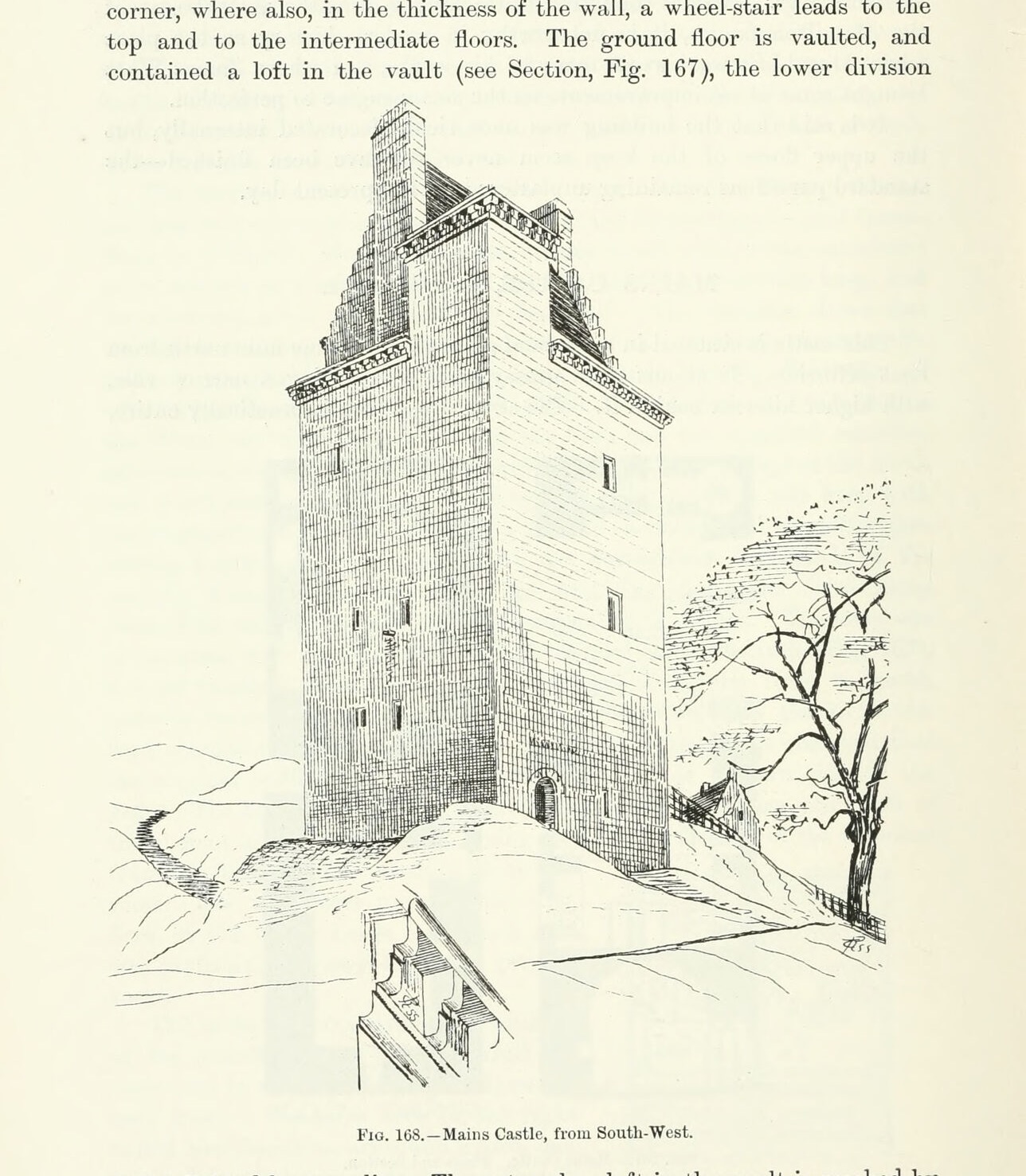 Fig. 168. — Mains Castle, from South-West., Mains Castle