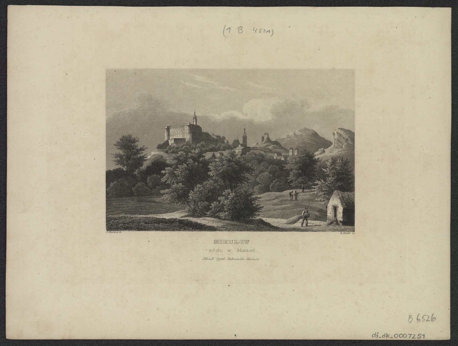 View of Mikulov (German: Nikolsburg), Stich, circa 1850, Mikulov Castle