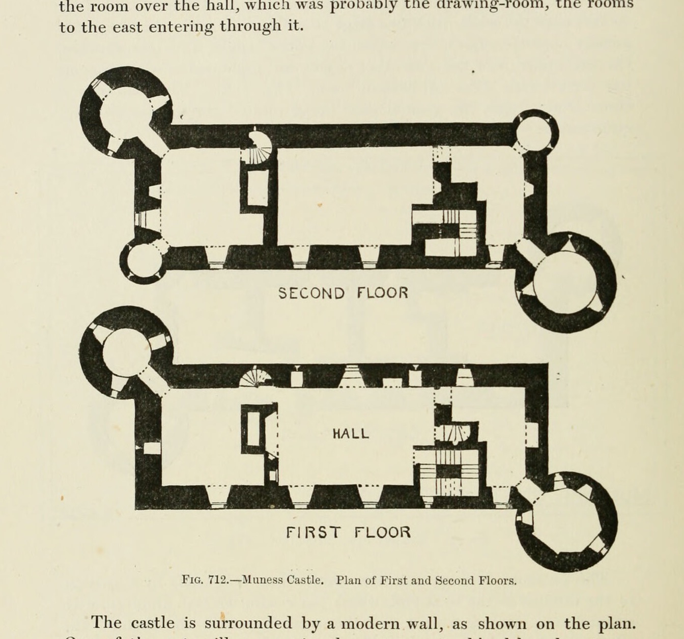 Fig. 712. — Muness Castle. Plan of First and Second Floors., Muness Castle