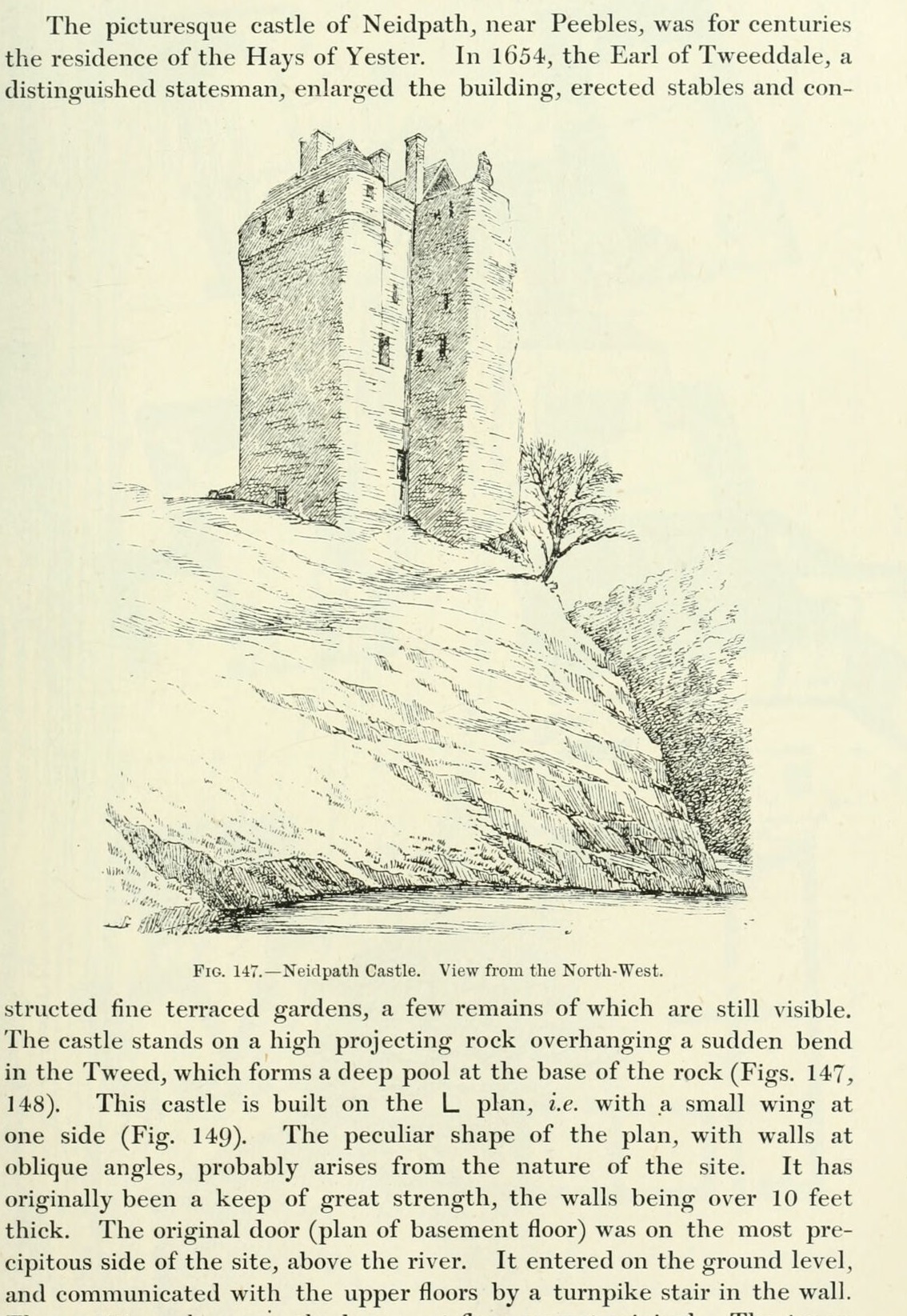 Fig. 147. — Neidpath Castle. View from the North-West., Neidpath Castle